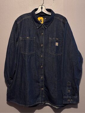 NWT Carhartt Relaxed Fit Midweight Denim Long Sleeve Button Up Shirt